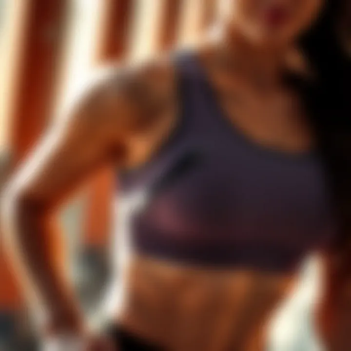 Active individual using a sports bra with zipper pocket during exercise