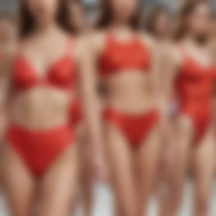 A close-up view of sustainable fabric options for red swimsuits displayed elegantly