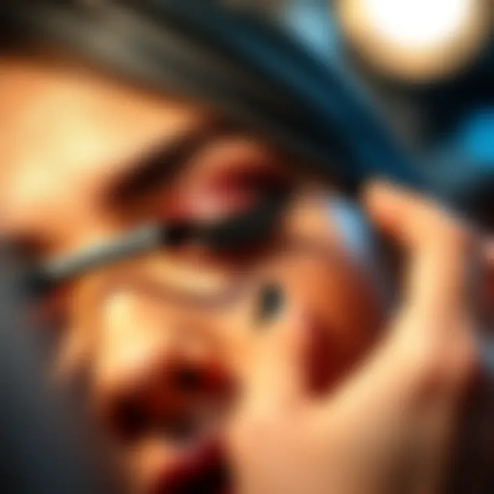 An artist meticulously applying mega volume false lashes, demonstrating precision and technique.