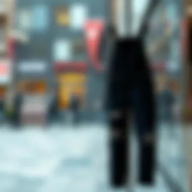 Chic black ripped overalls displayed in a stylish urban environment