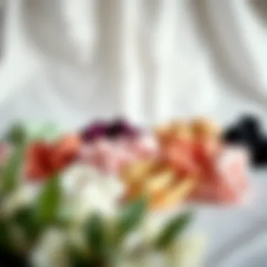 Elegant Display of Bridesmaid Scrunchies Elegant bridesmaid scrunchies in various colors on a backdrop