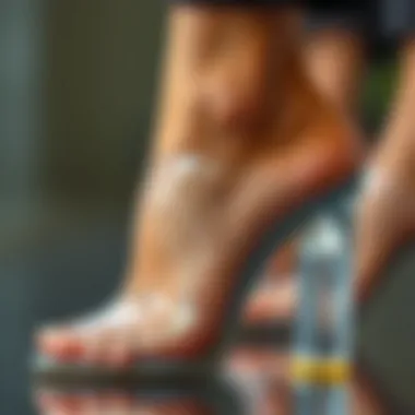 Close-up of clear heel straps emphasizing material quality