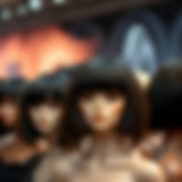 An elegant display of various short bob wigs with bangs