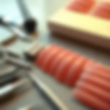 Application Tools for Press-On Toenails An organized layout of press-on toenails alongside application tools