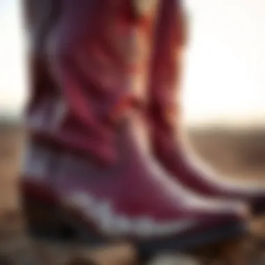 Artistry in Detail: The Craftsmanship of Burgundy Boots A close-up of the craftsmanship of burgundy cowgirl boots