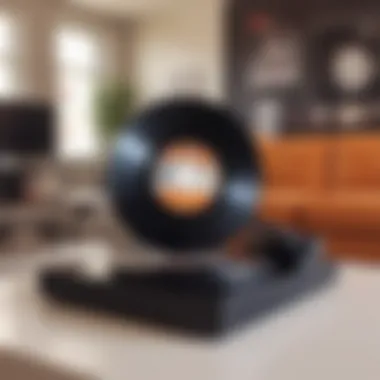 Faux vinyl records used as a centerpiece in a modern living room