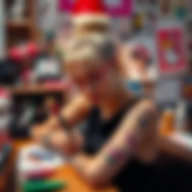 Creating Custom Sanrio Tattoo Designs A creative workspace featuring DIY tools for designing Sanrio tattoos.