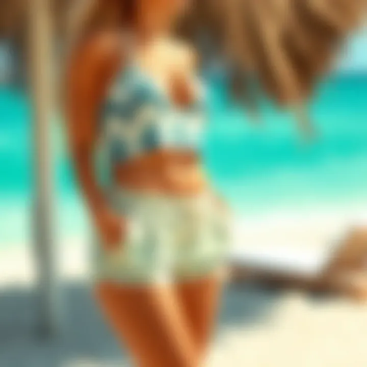 Casual beach outfit combining shorts and a swimsuit