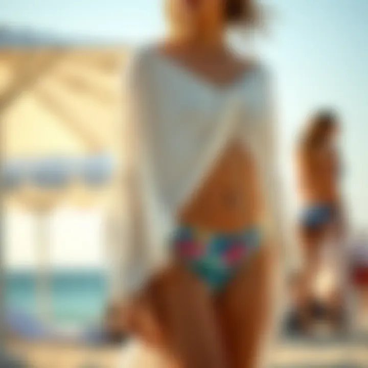 Elegant beach cover-up draped over a vibrant swimsuit