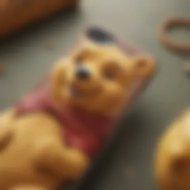 Close-up of the materials used in the Pooh Bear phone case, showcasing its quality.