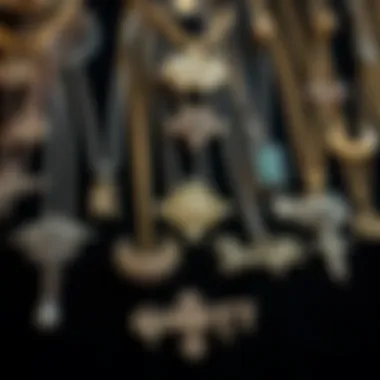 Variety of gothic font necklaces displayed on a dark velvet background