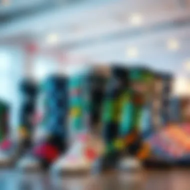 A stylish display of various anime crew socks arranged artistically