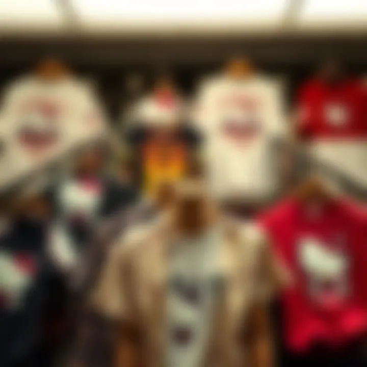 Group of varied Hello Kitty shirts displayed artistically