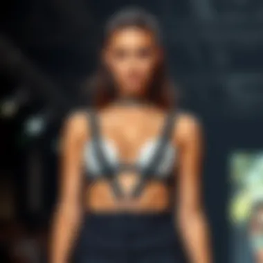 Fashion-forward outfit featuring a body harness bra