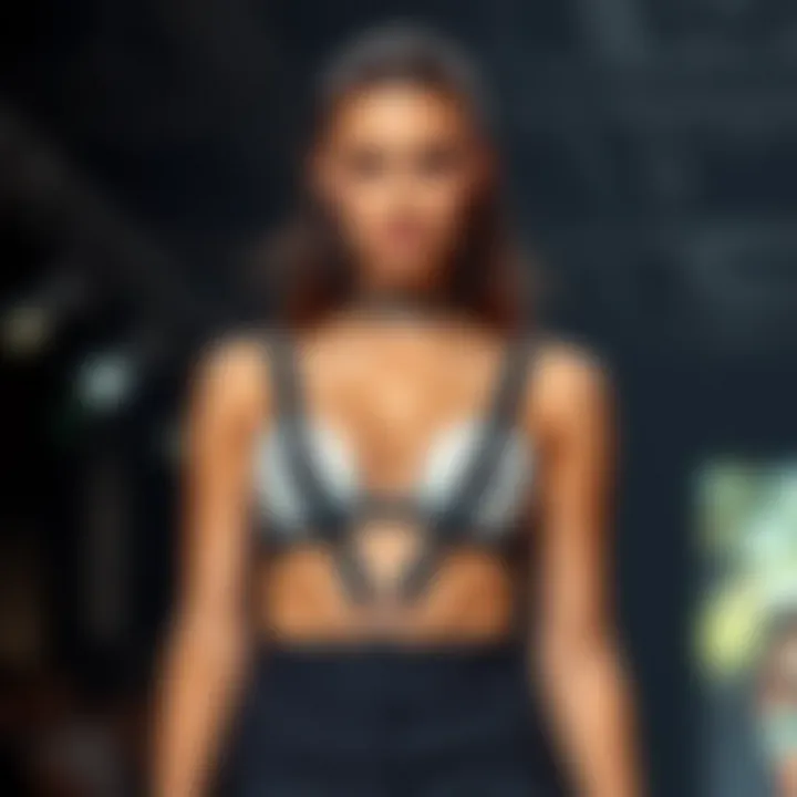 Fashion-forward outfit featuring a body harness bra