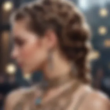 A close-up of beautifully braided hair embellished with jewels