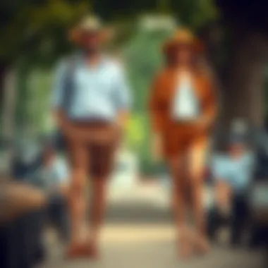 A fashionable outdoor setting showcasing brown cow shorts