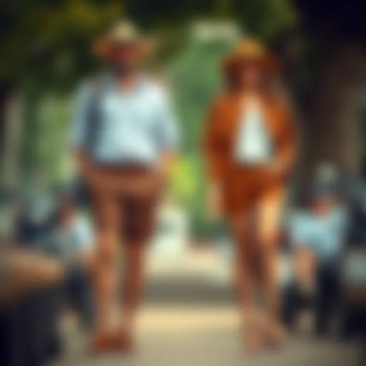 A fashionable outdoor setting showcasing brown cow shorts