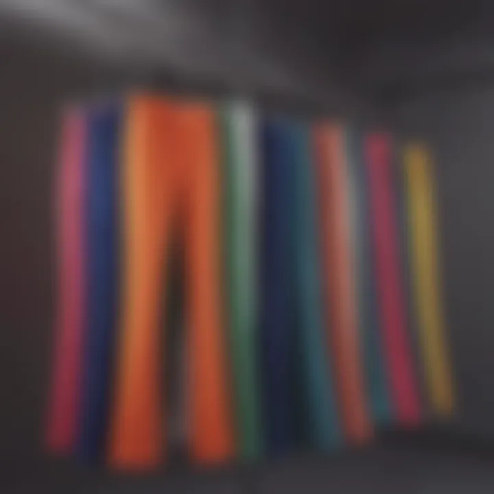 Vibrant collection of colorful flare pants displayed on hangers