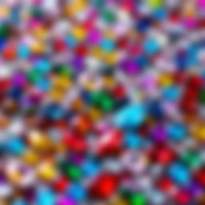 Close-up view of a crystal rhinestone painting kit showcasing various colors and shapes of rhinestones.