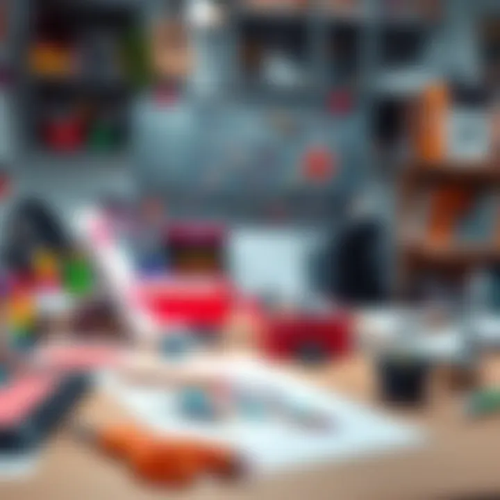 A workspace organized with tools and materials for rhinestone painting, illustrating efficient setup.