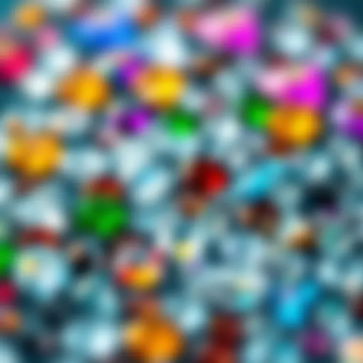 Vibrant crystal rhinestones in various shapes and sizes arranged elegantly.