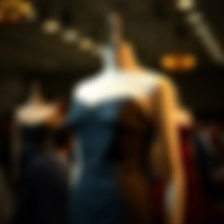 Elegant evening gown with a boat neckline on a mannequin