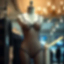 Elegant display of a fishnet lingerie dress on a mannequin