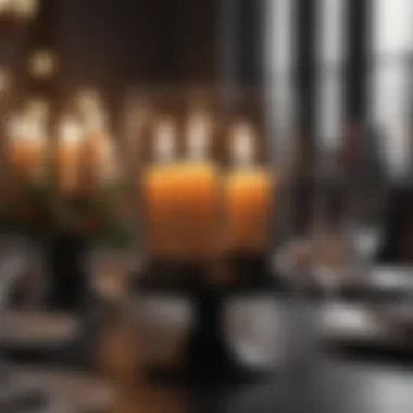 Flameless candles with black wicks used as centerpieces for a sophisticated dinner table