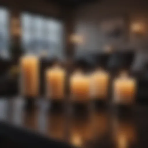 Elegant display of flameless candles with black wicks in a contemporary living room setting