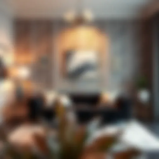 Elegant living room featuring glossy peel and stick wallpaper