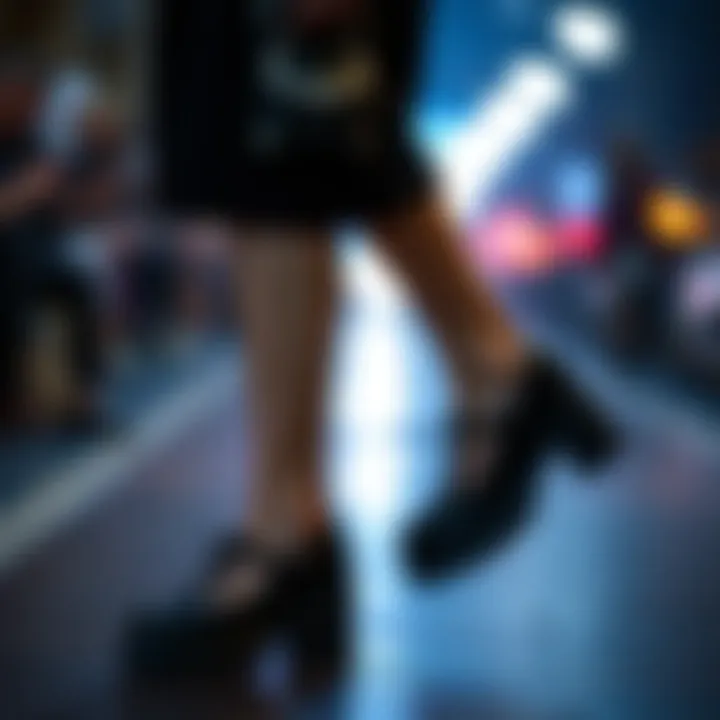 A model styling Gothic Mary Jane shoes with alternative fashion attire