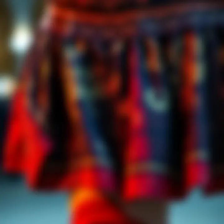 Close-up of the intricate patterns and textures on a Gryffindor skirt, highlighting its unique style.