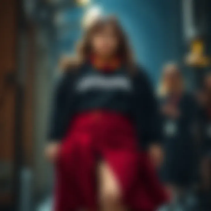 A stylish plus-size individual confidently wearing a Gryffindor skirt, exemplifying personal expression and empowerment.
