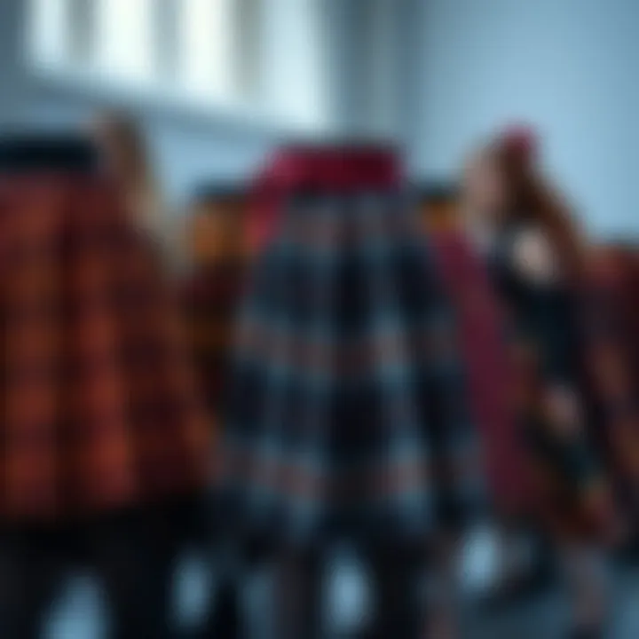 An array of Gryffindor skirts in different materials and patterns, illustrating the variety available for plus sizes.