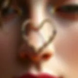 Elegant heart-shaped nose ring hoop showcasing intricate design details