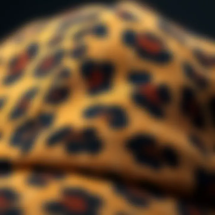 Fabric Texture of Leopard Print Baseball Hat Close-up of the fabric texture of a leopard print baseball hat