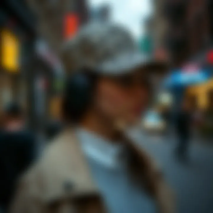 Leopard Print Baseball Hat in Urban Fashion A fashionable individual wearing a leopard print baseball hat in an urban setting