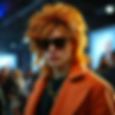 Fashion-forward individual confidently wearing a 70s wig at an event