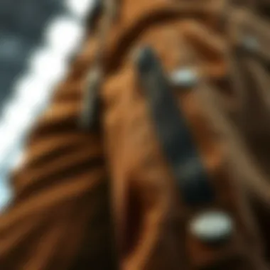 Close-up of fabric textures used in zipper cargo pants