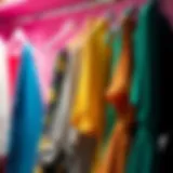 A beautifully organized wardrobe featuring mizgi hangers showcasing various outfits in vibrant colors.