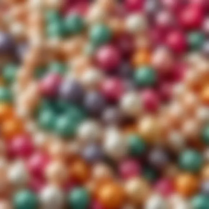 An artistic arrangement of various colors of no hole pearl beads