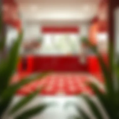 Enhancing Contemporary Kitchen with Polka Dot Rug Vibrant red and white polka dot rug enhancing a contemporary kitchen space