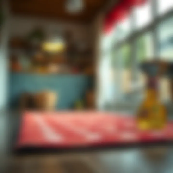 Maintenance Tips for Red and White Polka Dot Rug Caring for a red and white polka dot kitchen rug with cleaning supplies