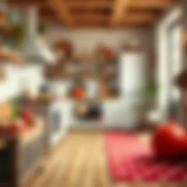 Rustic Charm with Red and White Polka Dot Rug Stylish red and white polka dot rug in a rustic kitchen environment