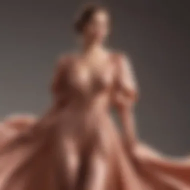Flowy Rose Gold Gown with Puff Sleeves Model showcasing a flowy rose gold gown with puff sleeves