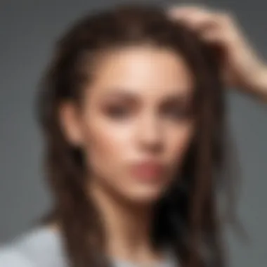 Close-up of a person styling a short dreads wig