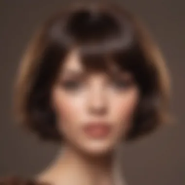 A chic short dark brown wig styled elegantly