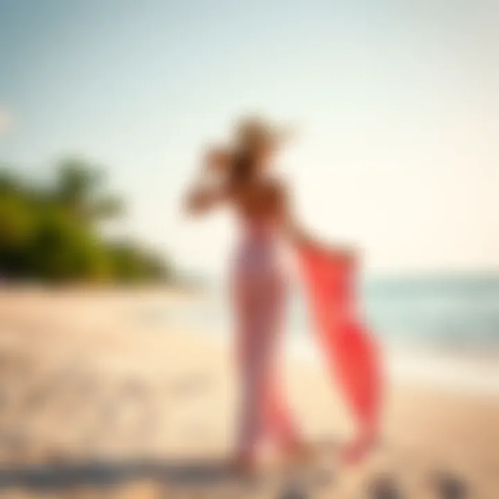 A stylish beach scene featuring a solid color sarong draped elegantly