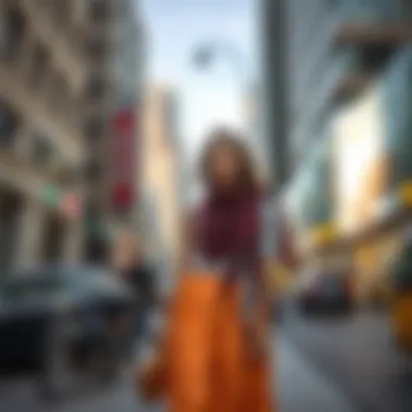 A chic casual outfit incorporating a solid color sarong in a city setting